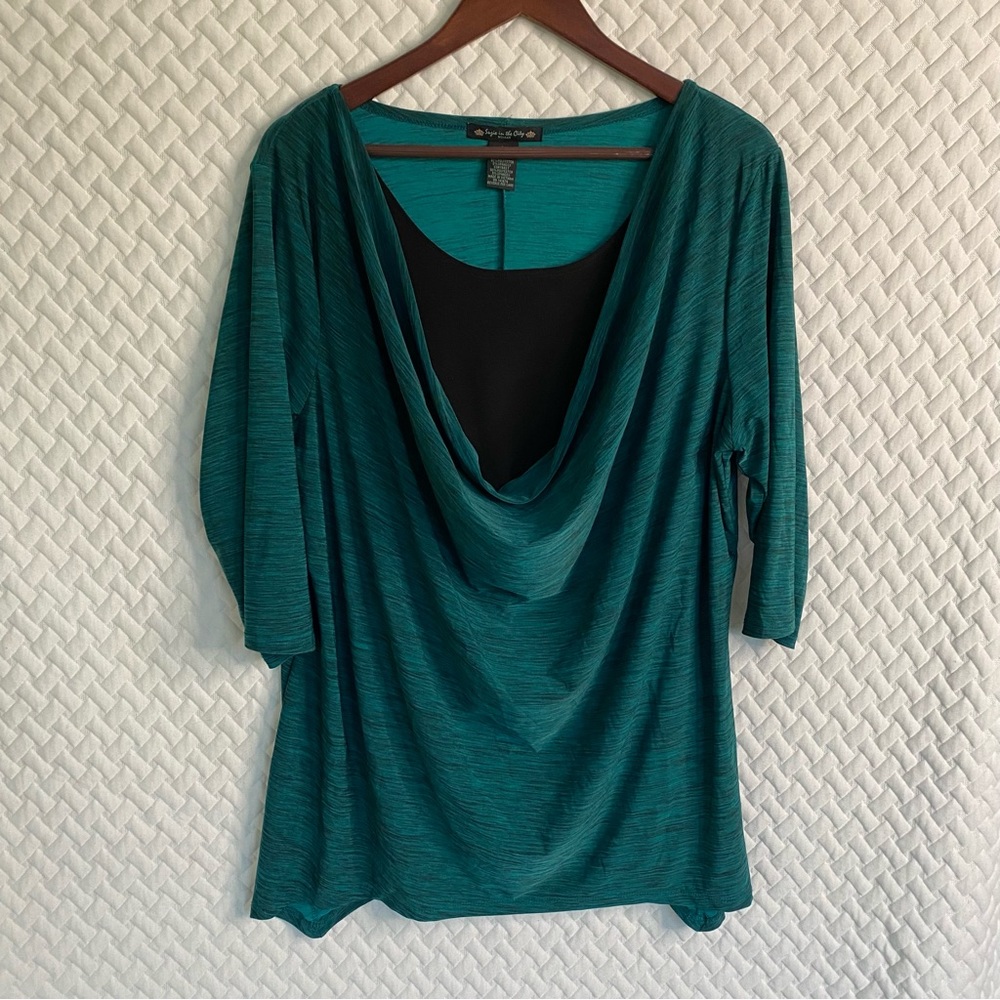 🌻 Suzie In The City Green and Black 3/4 Length Sleeve Blouse Top Size 3X